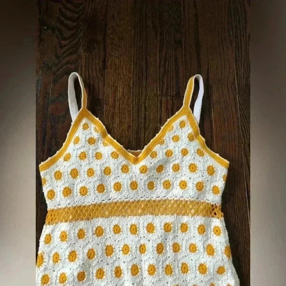 Tory Burch Women’s XS Yellow/White Daisy Crocheted Cotton Midi Dress - EUC! - Picture 5 of 12